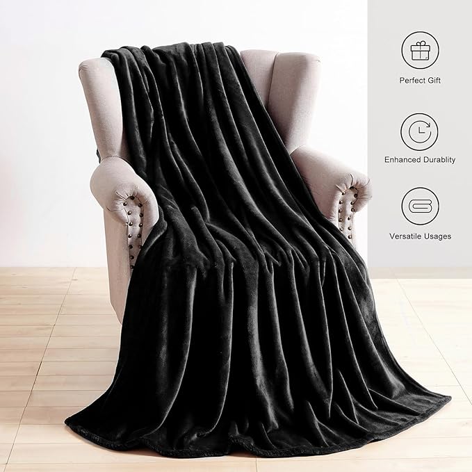 TASTHROW Black Throw Blanket 50x60 Inches, Soft Plush Cozy Fleece Flannel Throw Blanket, Lightweight Warm Throws for Bed, Couch, Bedroom and Living Room, All Seasons