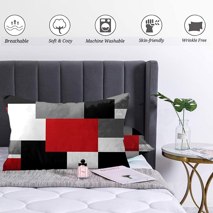Emvency Set of 2 Red Black and Grey Throw Pillow Covers Geometric Modern Abstract Painting Decorative Pillow Cases Home Decor Standard Rectangle 12x20 Inches Pillowcases