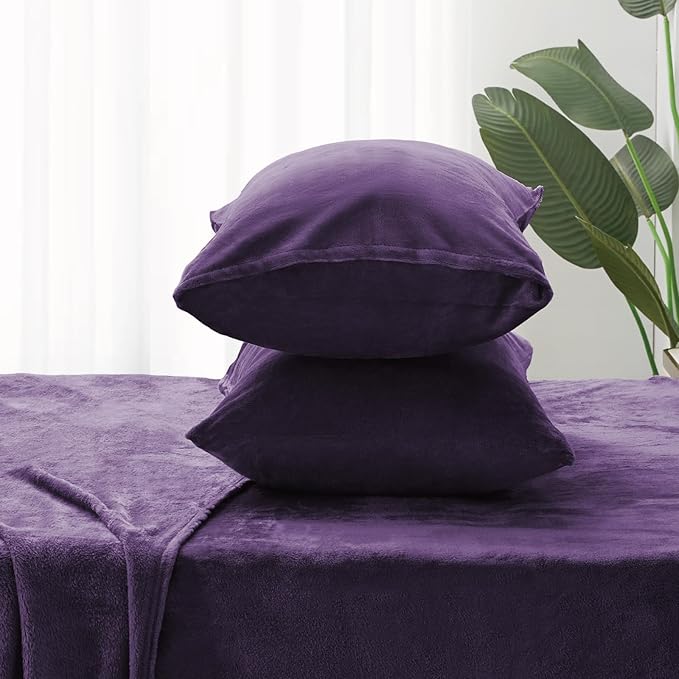 BEDELITE Flannel Sheets King Size Purple - Super Soft Fleece Sheets Set Fluffy Extra Plush, 4 Piece(Include Fitted Sheet, Flat Sheet, 2 Pillowcases)