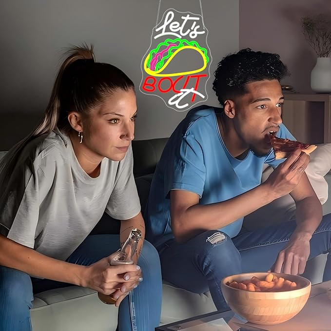 Neon Sign, HSJNJKFU Let's Bocit It, Tacos Food Neon Signs for Wall Decor Light Sign for Kitchen, Shop, Restaurant, Cafe, Bar LED Signs for Man Cave Room Decor - USB Powered