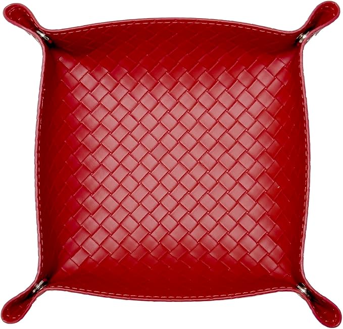 UnionBasic Small Valet Tray, Jewelry Tray for Rings Watches Earrings, Entryway Catchall Caddy for Coins Keys Change, Nightstand Bedside Valet Holder, Trays for Electronic Gadgets, Woven Red