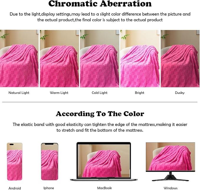 NEWCOSPLAY Super Soft Twin Blanket Hot Pink Premium Silky Flannel Fleece 3D Checkered Lightweight Bed Blanket All Season Use (Hot Pink Checkered, Twin(60"x80"))