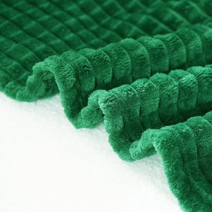 Puncuntex Flannel Fleece Throw Blanket Classic Green 90"×90",Super Soft Plush Cozy Blanket with Square Grid Design Luxury for Couch Sofa Chair