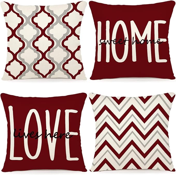 YCOLL Farmhouse Pillow Covers 18x18 Set of 4 Throw Pillow Covers Rustic Linen Decorative Pillows Square Cushion Covers for Couch Sofa Bedroom Home Decor