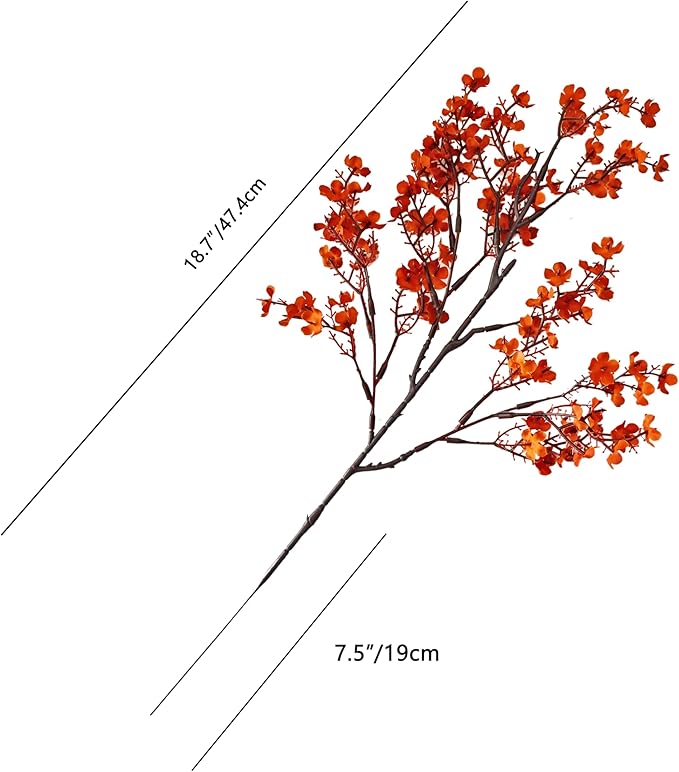 Mandy's Burnt Orange Artificial Baby’s Breath Flowers 15 Bundles Silk Gypsophila, 18.5 Inch European Style Modern Home Decor Centerpiece, Neutral Wedding Flower Arrangements