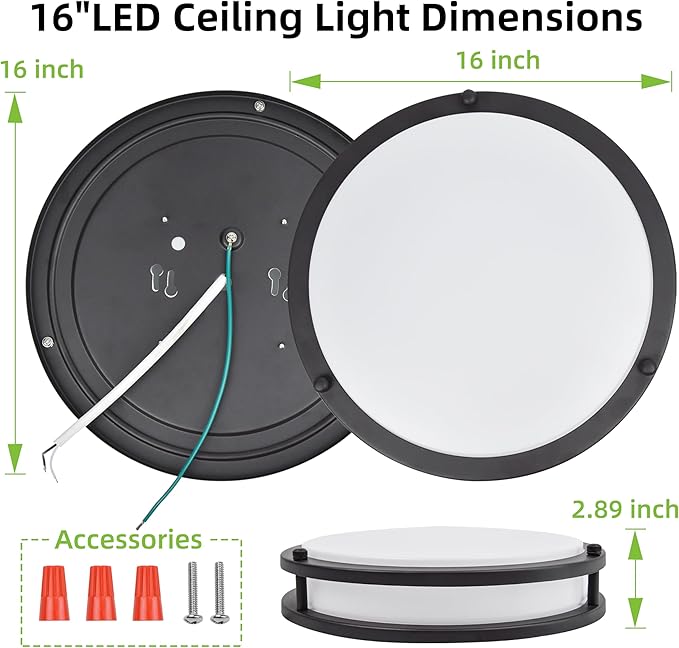 hykolity 16 inch Dimmable LED Flush Mount Ceiling Light, Oil Rubbed Bronze, 36W, 2200LM, 2.7/3/3.5/4K/5K Adjustbale, 120°Light Angle, CRI90, Ceiling Lamp for Bedroom, Kitchen, Office,ETL Listed