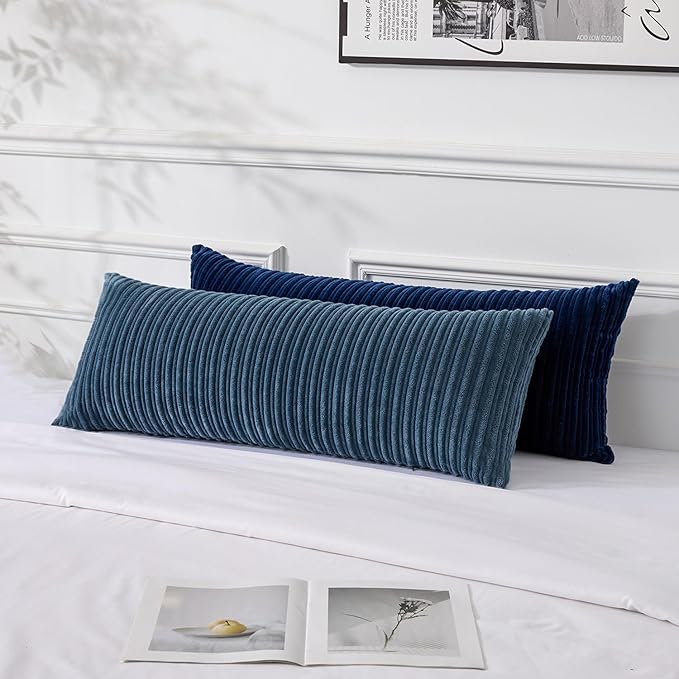 UGASA 14x36 Inch Pillow Cover Pack of 1 Soft Boho Stripe Corduroy Large Long Rectangular Lumbar Cushion Cover Farmhouse Decorative Throw Pillowcase for Bed, Couch, Sofa, Bedroom, Living Room, Black