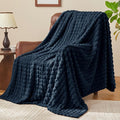 BEDELITE Updated Navy Throw Blanket for Couch and Bed- Super Soft and Warm 3D Checkered Fluffy Fuzzy Fleece Blanket, Luxurious Plush Cozy Blanket for Room Decor Spring, 50x60 inches