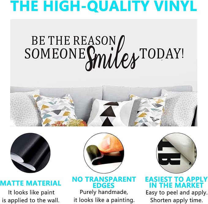 AnFigure Motivational Wall Stickers, Inspirational Wall Decals, Quotes Kids Baby Boys Girls Living Room Office Bedroom Family Door Home Vinyl Art Wall Decor, Be The Reason Someone Smiles Today 44"X10"