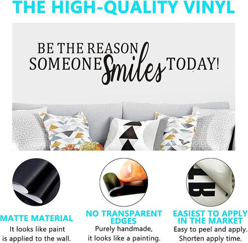AnFigure Motivational Wall Stickers, Inspirational Wall Decals, Quotes Kids Baby Boys Girls Living Room Office Bedroom Family Door Home Vinyl Art Wall Decor, Be The Reason Someone Smiles Today 44"X10"