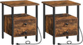 HOOBRO End Table Set of 2 with Charging Station, Bedside Table with 2 Drawer & USB Ports & Type-C Port, Nightstand for Small Spaces, Stable and Sturdy, for Living Room, Rustic Brown BF43UBZP201