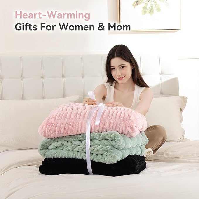 Smoofy Blush Pink Throw Blanket for Couch – Ultra Soft Cozy Plush Fluffy Blanket with Faux Rabbit Fur, Fuzzy Lightweight Fleece for Sofa, Bed & Office, Gift for Women, Home Room Decor Throw 50"x60"