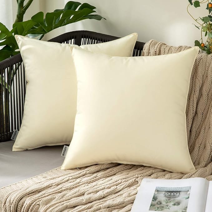 MIULEE Pack of 2 Decorative Outdoor Waterproof Pillow Covers Garden Cushion Sham Throw Pillowcase Summer Shell for Patio Tent Couch 16x16 Inch Beige