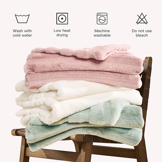 NEXHOME PRO Faux Fur Throw Blanket Sage Green, Soft Cozy Plush Fleece Blanket for Sofa Couch Bed Living Room, Dual Sided Blankets for Women Men Kids 50 * 60 Inches