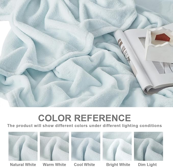 Hansleep Fleece Ice Blue Throw Blanket, Super Soft Flannel Fuzzy Plush Cozy Blanket for All Seasons, Ice Blue, Throw 50x60 Inches