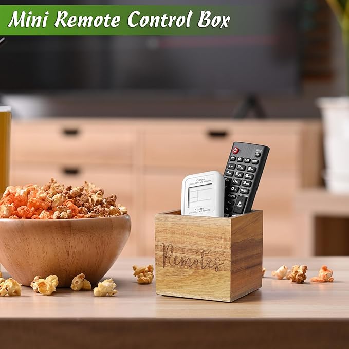 DRASTAR Remote Control Holder, Wood TV Remote Holder, Remote Storage Caddy, Remote Control Organizer (Acacia, 1 Slot)