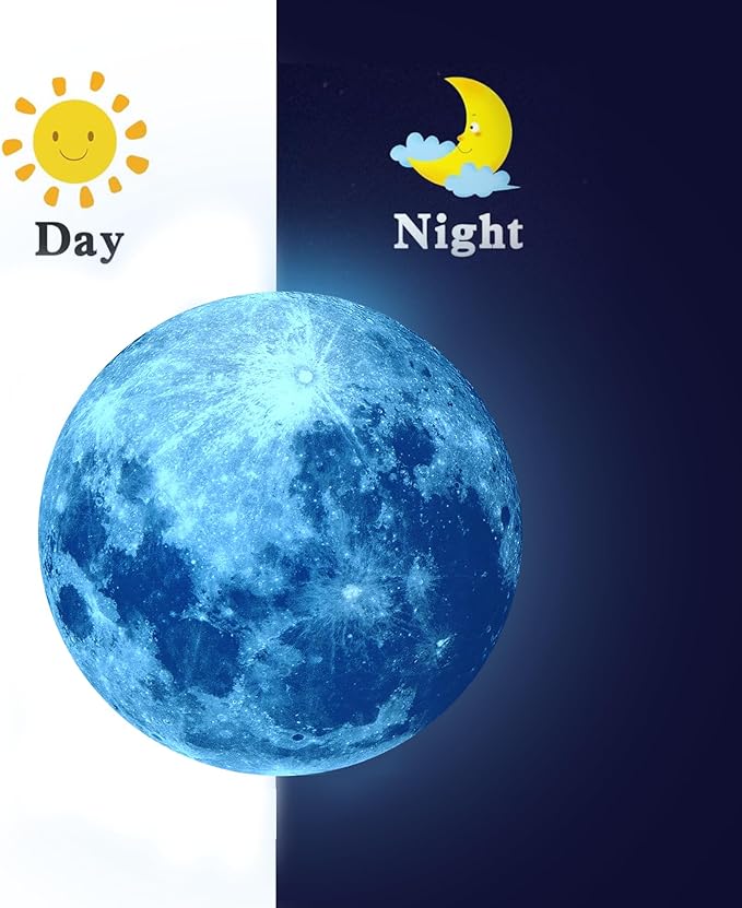 iinuu Glow in The Dark Moon, Moon Wall Decals, Galaxy Stickers, Realistic Starry Night (Blue), Ap-wd180