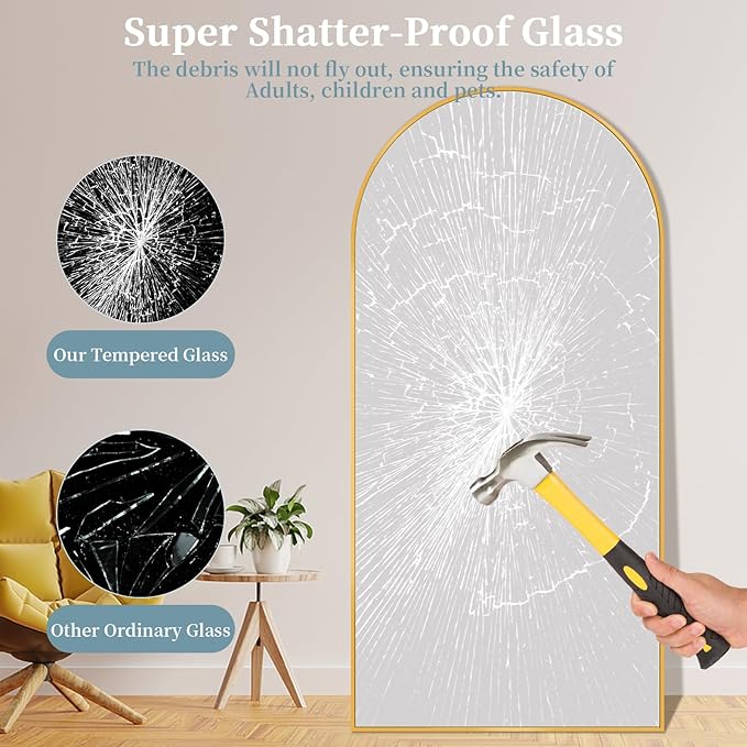 Full Length Mirror with Stand, 76"x44" Arched Full Body Mirror, Large Stand Up Mirrors, Aluminum Frame Floor Standing Mirrors, Freestanding Hanging Leaning Mounted for Bedroom Living Room, Gold