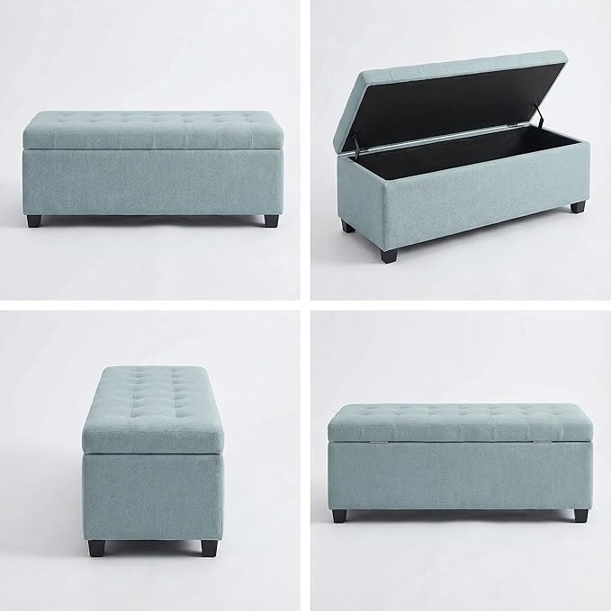 60.2" Storage Ottoman Bench for Bedroom Bed End,Polyester Upholstered Bench with Seating,Button Tufted Ottomans with Storage for Living Room,Bedside,Entryway (Baby Blue, 49.75")