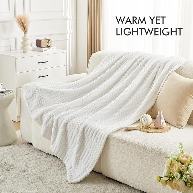 lifein Throw Blanket for Couch-White Boho Throw Blanket, Cream Soft Fleece Plush Lightweight Blankets&Throws for Spring, Fuzzy Decorative Blankets for Livingroom Bed Sofa Chair (50x60, White)