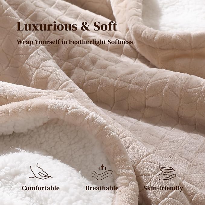 Twin Electric Blanket 62"x84" Heating Blanket Twin, Wheat Pattern Ultra-Soft Flannel & Thick Sherpa with 5 Heat Settings & 10 Hour Auto Shut-Off, ETL & FCC Certified, Machine Washable Home Use, Beige
