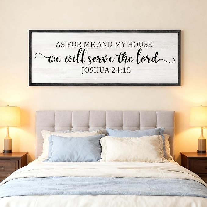 As For Me And My House We Will Serve The Lord Framed Wall Art, 40''×15'' Vintage Positive Religious Rustic Bible Verse for Christian God Jesus Christ Prayer, Horizontal Holy Catholic Scripture Decor