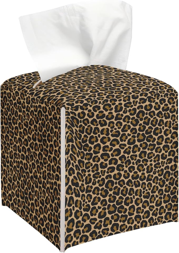 Leopard Tissue Box Cover, Modern Tissue Holder Square with Bottom Belt for Home Bathroom Office Car Nightstand Vanity Desk, Housewarming Gifts Ideas for Women Friends Mom -19