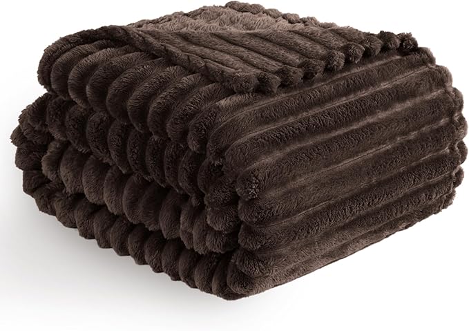 Vessia Flannel Fleece Throw Blanket for Couch, Sofa, Bed, 300GSM Striped Brown Throw Blanket for Kids, Super Soft Warm Cozy Lightweight Home Decor for All Seasons 50x40 inches