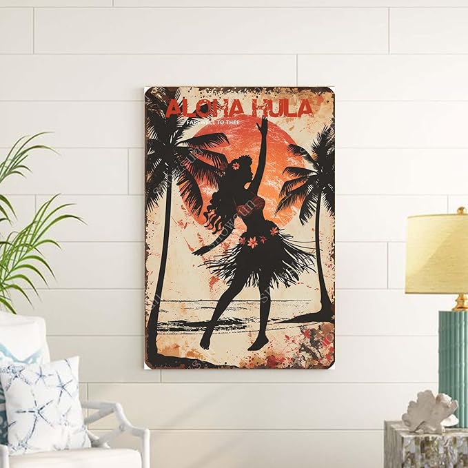 snowsun Girl Aloha Hula Vintage Metal Tin Sign Aluminum Metal Signs Retro Metal Sign Bar Cafe Room 8X12 Inches