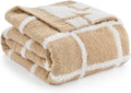 Amélie Home Checkered Knit Throw Blanket for Couch, Super Soft Fuzzy Cozy Throw, Giftable Knitted Blanket for Women Men, Birthday, Sofa Bed Living Room Decor, 50" x 60", Plaid Beige