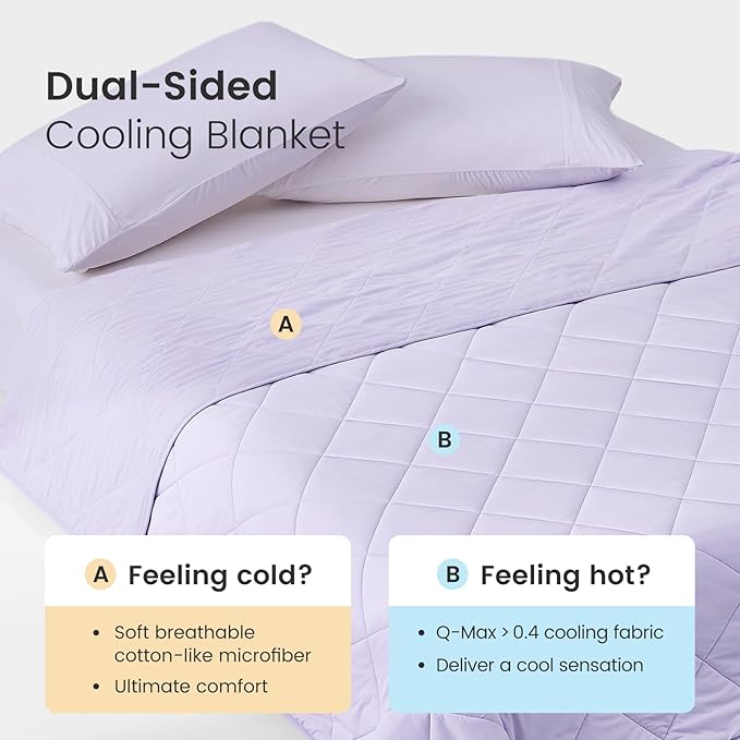 Cozy Bliss Cooling Blanket for Hot Sleepers Queen Size, Q-Max 0.4 Cooling Comfort, Cold Blankets for Night Sweats Sleeping, Ultra-Cool Lightweight Breathable Blanket for Bed, Purple