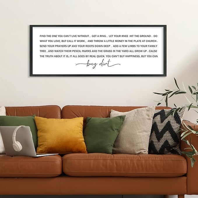 YWJKWLGS You Can't Buy Happiness But You Can Buy Dirt - 40x15 Inch Large Buy Dirt Sign, Rustic Wooden Farmhouse Wall Decor for Living Room, Kitchen, Country Home & Gardening Lovers (Black)