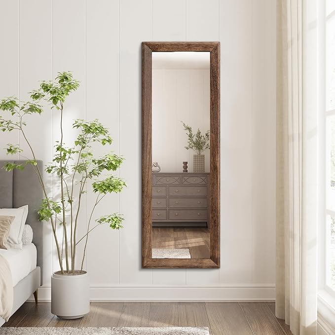 AAZZKANG Hanging Mirror Full Length Vintage Large Mirrors Wooden Framed 43"x14" for Bedroom Living Room Bathroom Entryway Wall Mounted Vertically or Horizontally