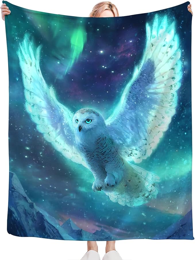 Snowy Owl Blanket for Girls Women Boys Men Adults Kids Soft Cozy Fleece Aurora Owls Bird Throw Blankets Gifts Warm Flannel Plush Lightweight Decor for Couch Bed Sofa 60"X50"