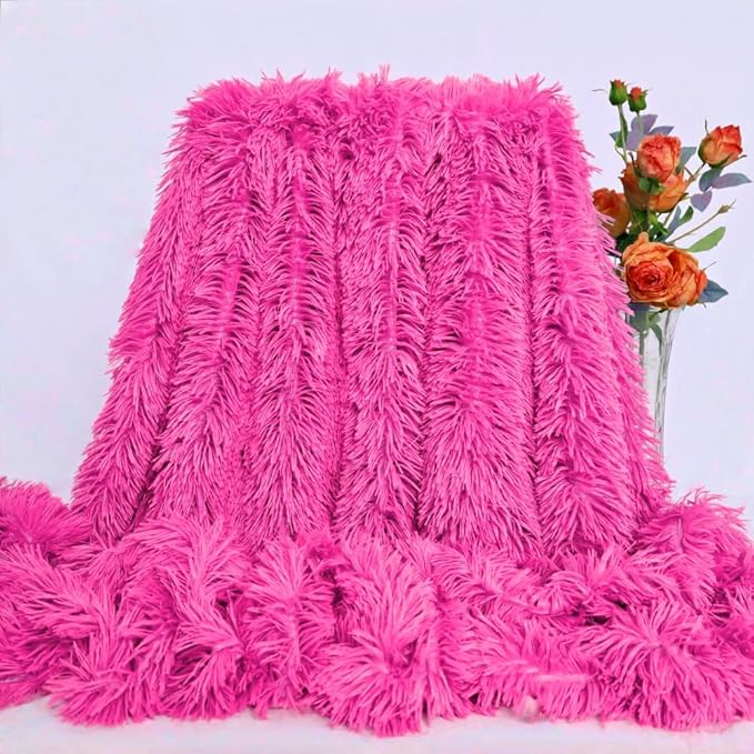 Plush Super Soft Blanket Bedding Sofa Cover Furry Fuzzy Fur Warm Throw Qulit Cozy Couch Blanket for Winter (51"x63", Rose Pink)