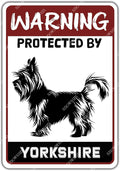 snowsun Warning Metal Signs Protected by Yorkshire Dog Tin Sign for Home Garden Yard Street Wall Decor 8×12 Inches