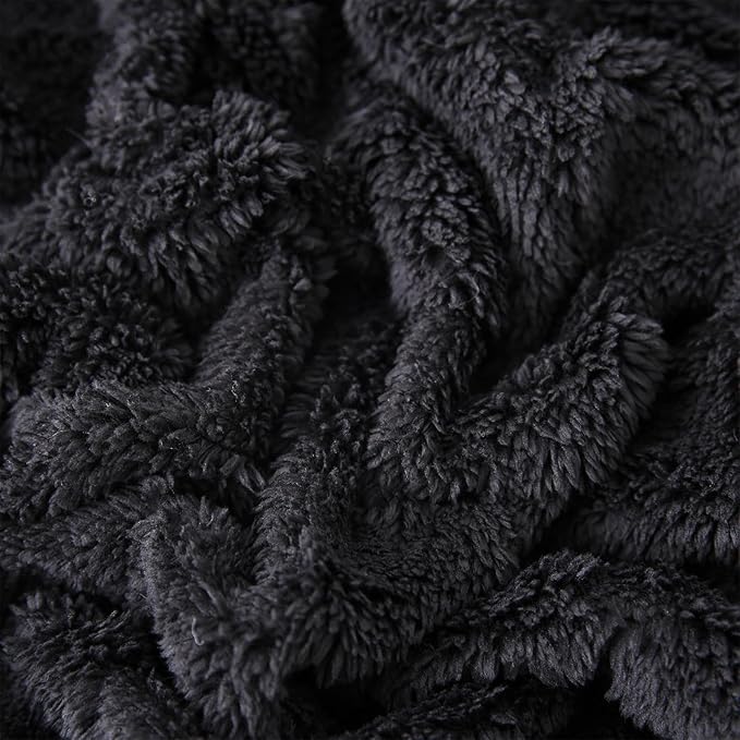 Black Fleece Throw Blanket 50”×60” for Couch Sofa Bed,Super Soft Cozy Plush Microfiber Flannel Blanket with 3D Checkered Design Lightweight for Adults,Woman,Girls