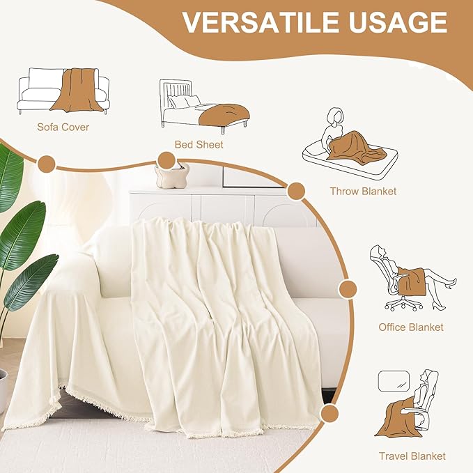 Smiry Couch Cover for Dogs, Washable Chenille Sofa Covers for 3 Cushion Couch, Soft Sofa Slipcover for Pets, Thick Sectional Furniture Protector with Tassels (Beige, 88.5x150 Inch)