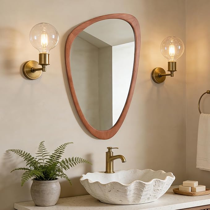 WallBeyond Asymmetrical Mirror, Irregular Wall Mirror, Wall Mirrors Decorative for Bedroom Living Room Entryway Hall, Wood Mirror for mid Century Modern Decor 30" H x 19" W