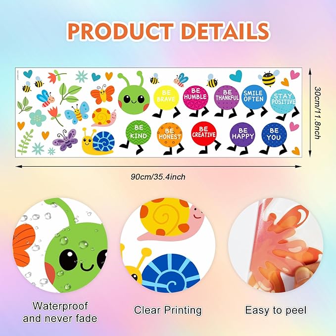 HLNIUC Colorful Kids Playroom Wall Decals Removable Inspirational Wall Stickers Cute Caterpillar Nursery Walls Decal Be Kind Be Happy Quotes Art Murals Decal for Girls Boys Bedroom Daycare Decor