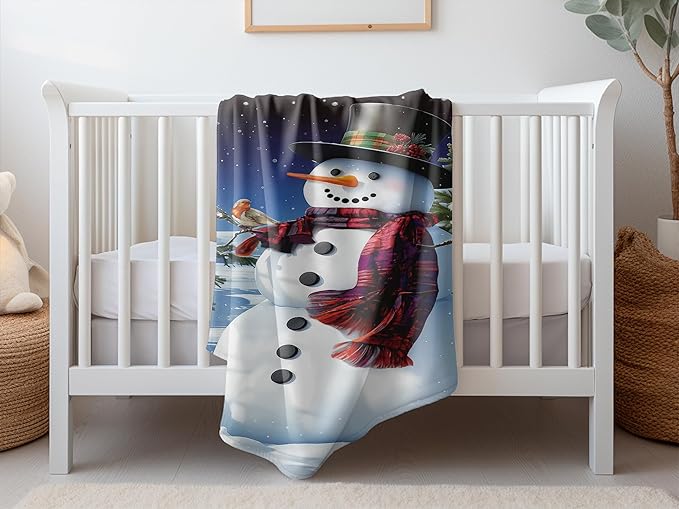 Christmas Snowman Blanket, Winter Holiday Throw Blanket Soft Cozy Flannel Blanket for Sofa Bed Couch Living Room Decor 50X60