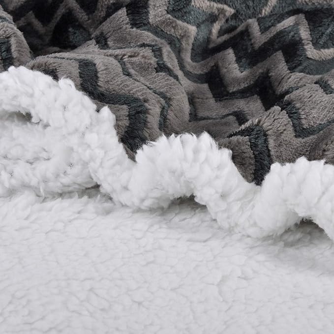 Catalonia Silky Soft Sherpa Throw Blanket, Flannel Chevron Micro Plush Fleece Throws for Couch Sofa TV Bed, Reversible, Comfy, Fuzzy, 50"x60" Charcoal