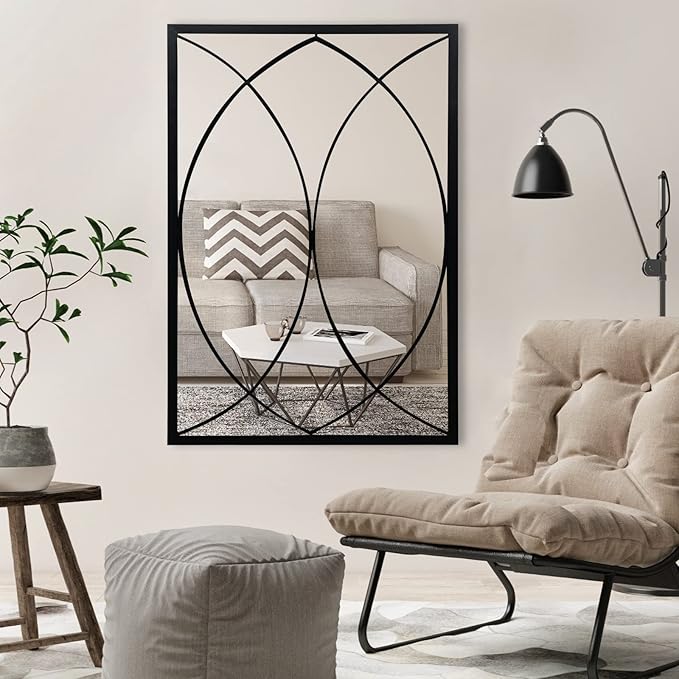 Black Rectangle Mirror, Farmhouse Decorative Wall Mirror for Entryway, Living Room, Bedroom, Hallway, Fireplace, Accent Wall Decor (Black2, 39'' x 27'')