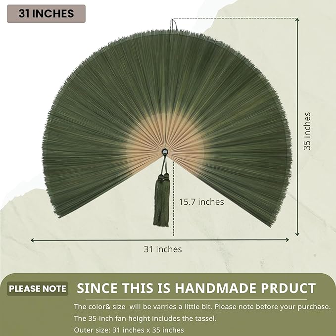 ChumDecor Fan Wall Decor,Large Bamboo Fan Wall Art for Boho Hanging Headboard,Decorative Folding Fans for Over Bed Decorations (Dark Moss Green 31inch)