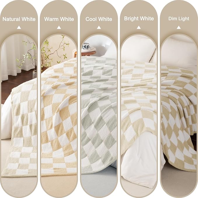 Whale Flotilla Checkered Knit Blanket Queen Size, Ultra Soft Warm Reversible Cozy Decorative Blankets for Couch Sofa and Bed, 90x90 Inch, Camel