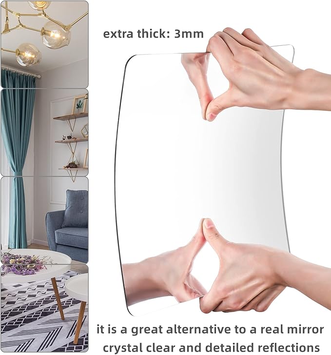 Full Length Mirror Unbreakable Gym Mirrors for Home Gym, 12"X12"X0.12", 4 Pcs, Plexiglass Locker Tiles, Body Workout Wall Mirror for Bedroom, Over The Door Wall-Mounted Sticker