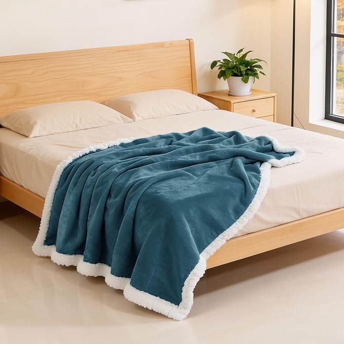 BEAUTEX Sherpa Fleece Throw Blankets, Soft Fluffy Flannel Plush Blanket and Throw, Fuzzy Cozy Cuddle Blankets for Couch Bed Sofa Adults (50" x 60", Dusty Blue)