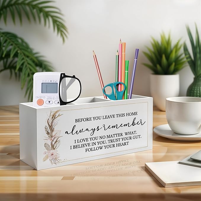 Before You Leave This Home Pen Pencil Holder, Inspirational Gifts for Women, Rustic Flower Motivational Pencil Pen Holder Organizer for Home Office Desk Accessories