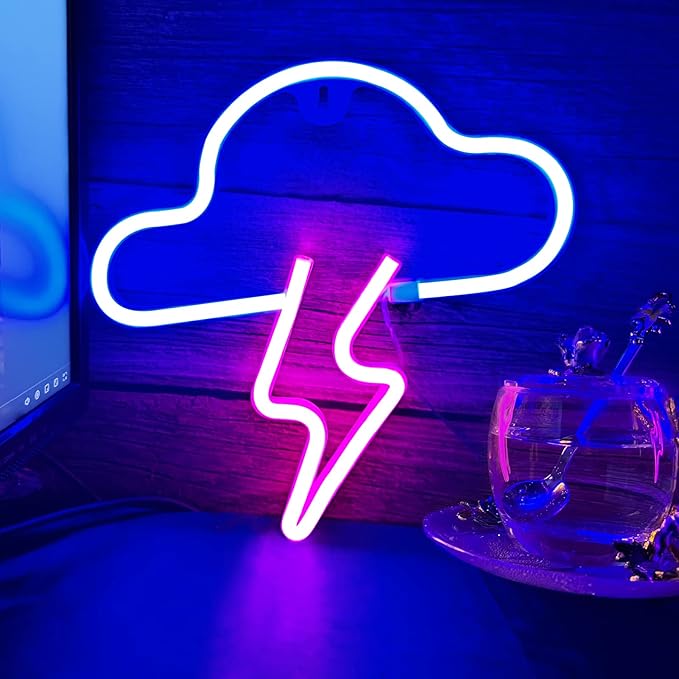 Neon Sign LED Cloud Lightning Neon Signs for Wall Decor Hanging Battery or USB Powered Light Up Neon Lights for Bedroom Aesthetic Kids Room Living Room Bar Party Christmas Wedding Pink