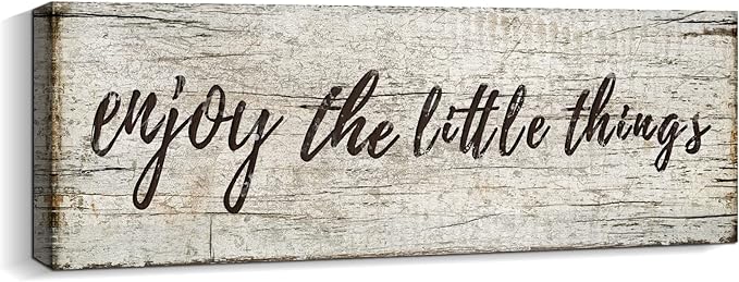 Quotes Wall Decor Enjoy the Little Things Sign Family Wall Signs Canvas Prints Rustic Wooden Wall Art Wood Pictures for Living Room Bedroom Office Home Decor, 6 X 17 Inch Framed